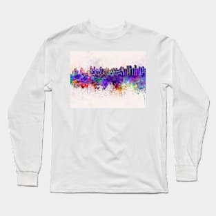 Chengdu skyline in watercolor background Long Sleeve T-Shirt